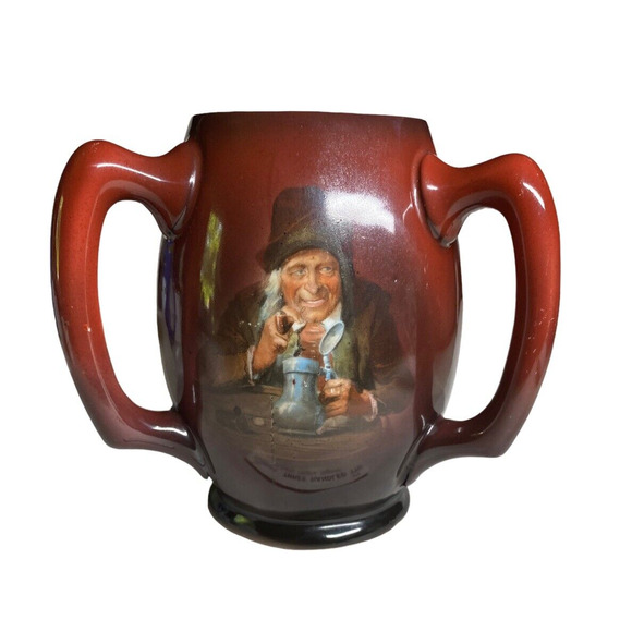 Antique 3 Handle Portrait Cup Mug Ceramic Ombre Red To Brown/Germany Signed - Picture 1 of 10